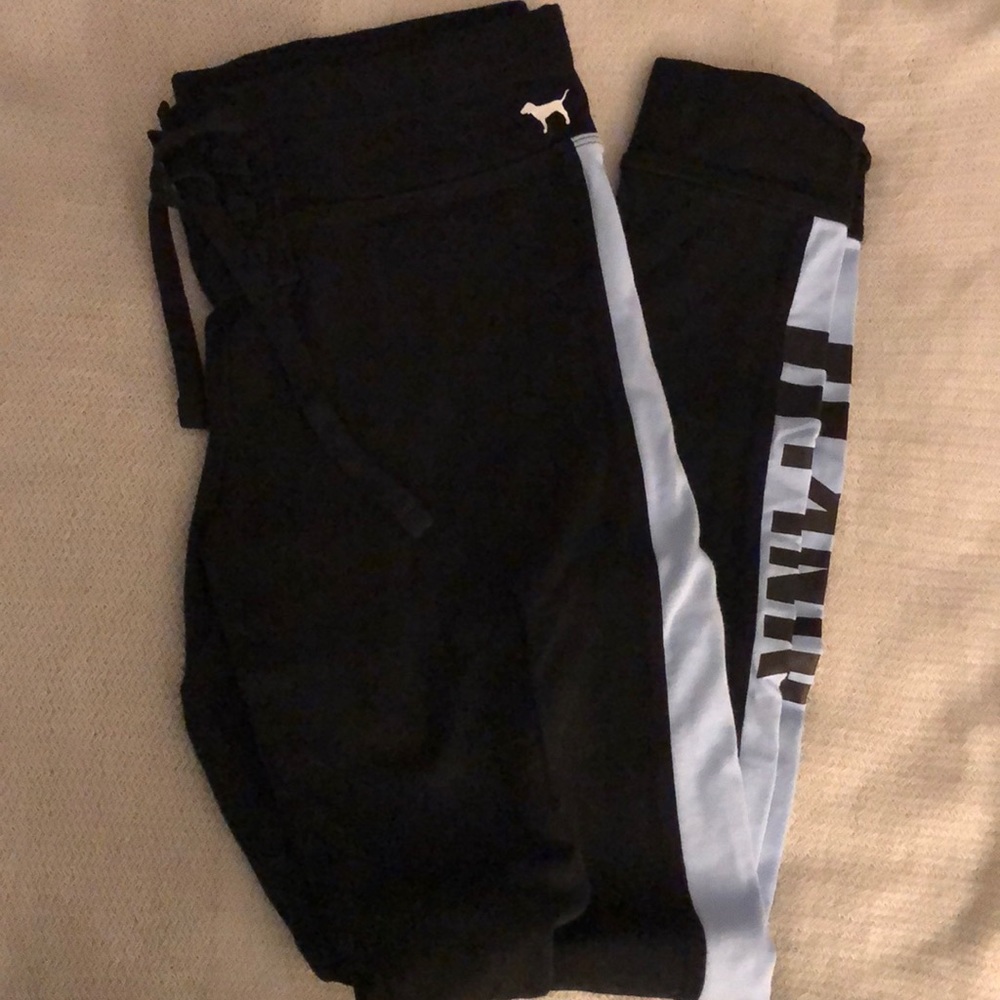 Pink cotton lace up leggings with lilac trim